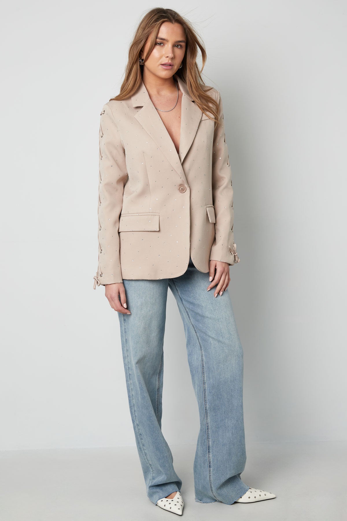 Polyester Women's Blazer Set Lace-Up Sleeve Design