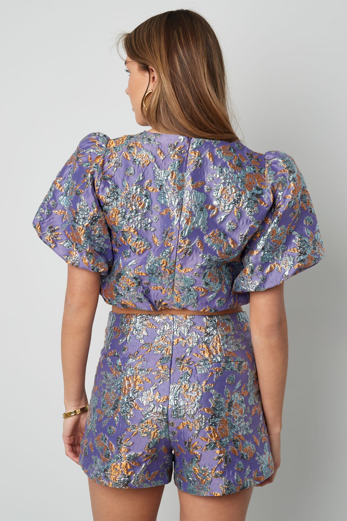 Polyester Women's Short Sleeve Top Puff Sleeve Floral Print