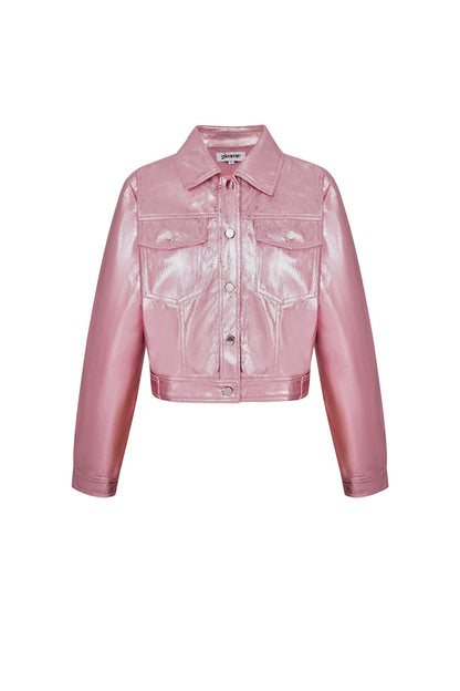 PU Women's Cropped Jacket Shiny Metallic Finish