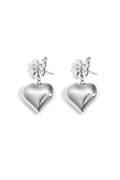 Bow earrings with hanging heart