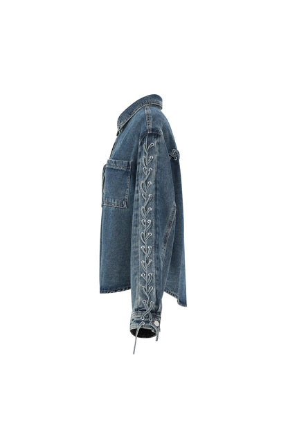 Woven Cotton Women's Denim Jacket Casual Tie-up