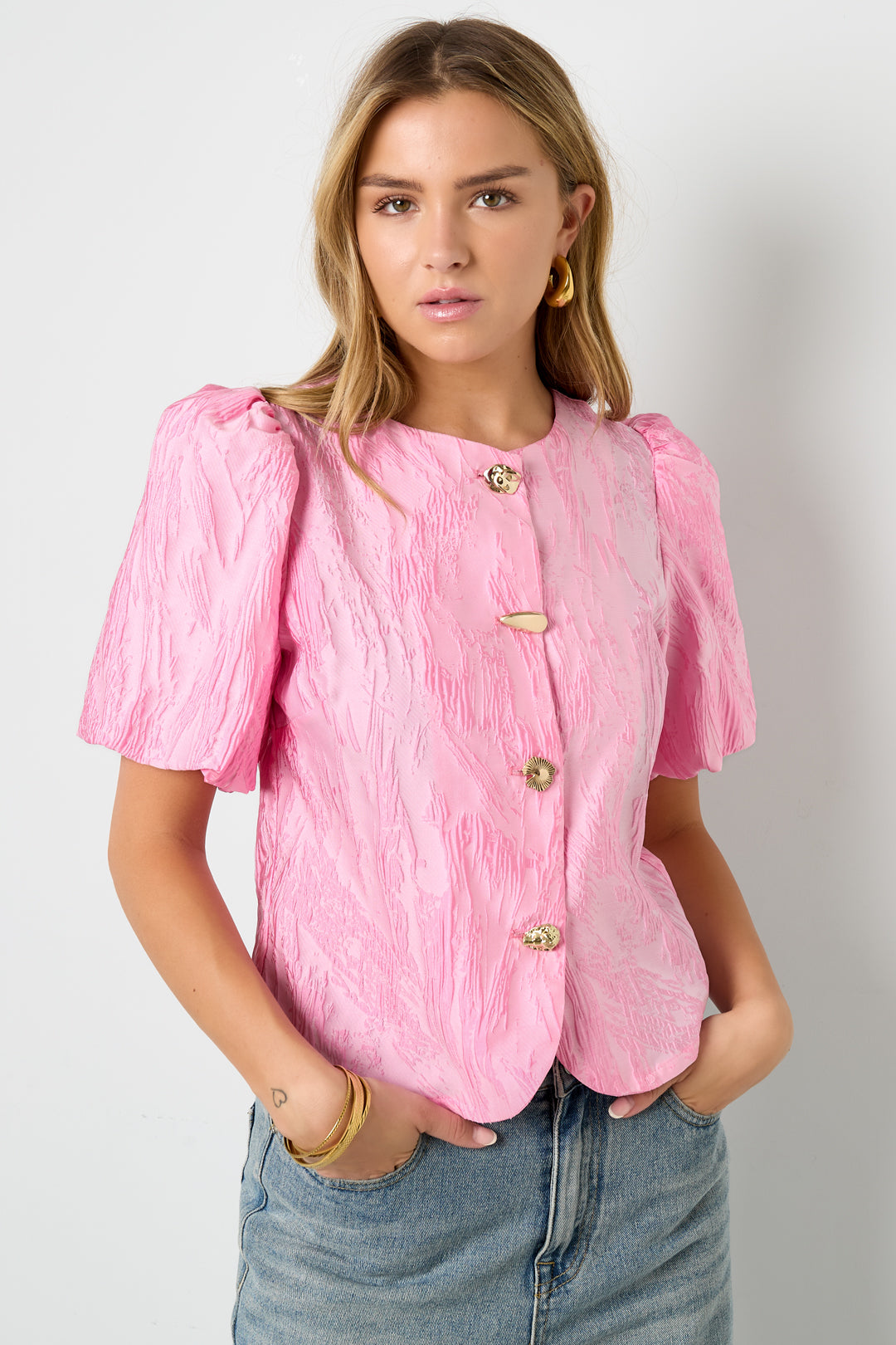 Woven Polyester Fiber Women's Short Sleeve Tops Elegant Solid Color Spring/Summer