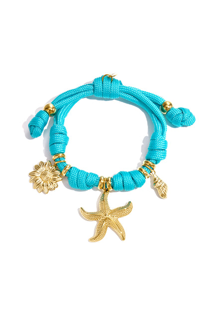 Rope bracelet with knots and various charms