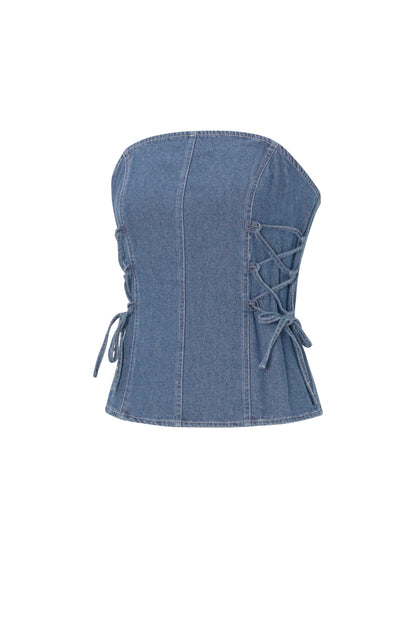 Woven Denim Women's Strapless Top Elegant Solid Color Spring/Summer