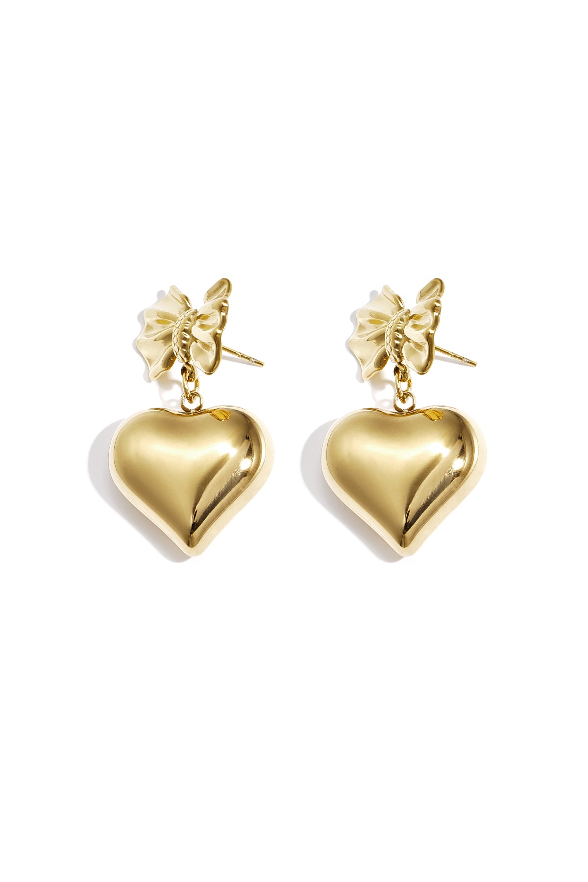 Bow earrings with hanging heart