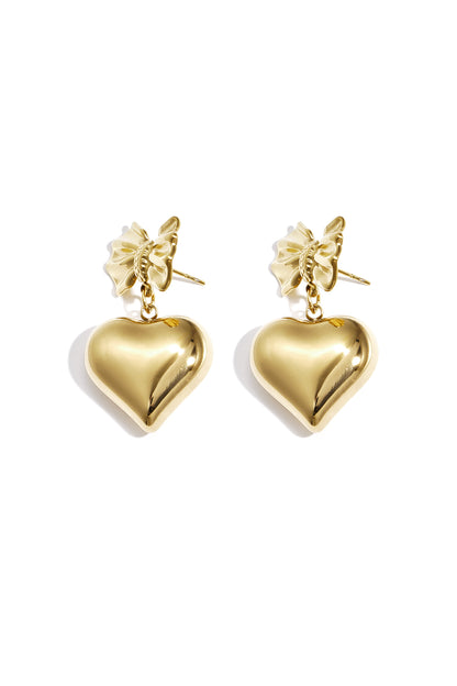 Bow earrings with hanging heart
