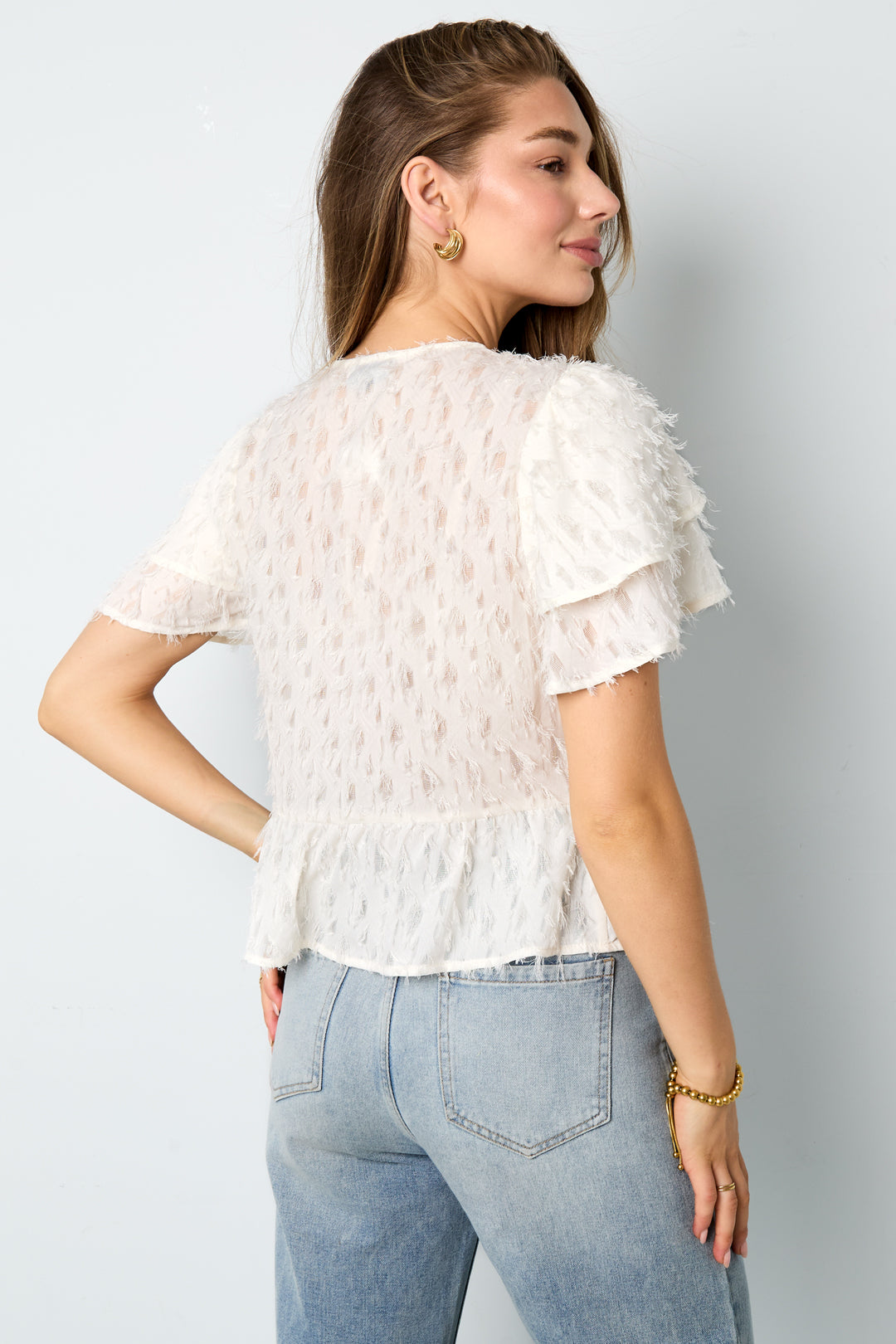Woven Polyester Fiber Women's Short Sleeve Tops Elegant Tie-up Solid Color