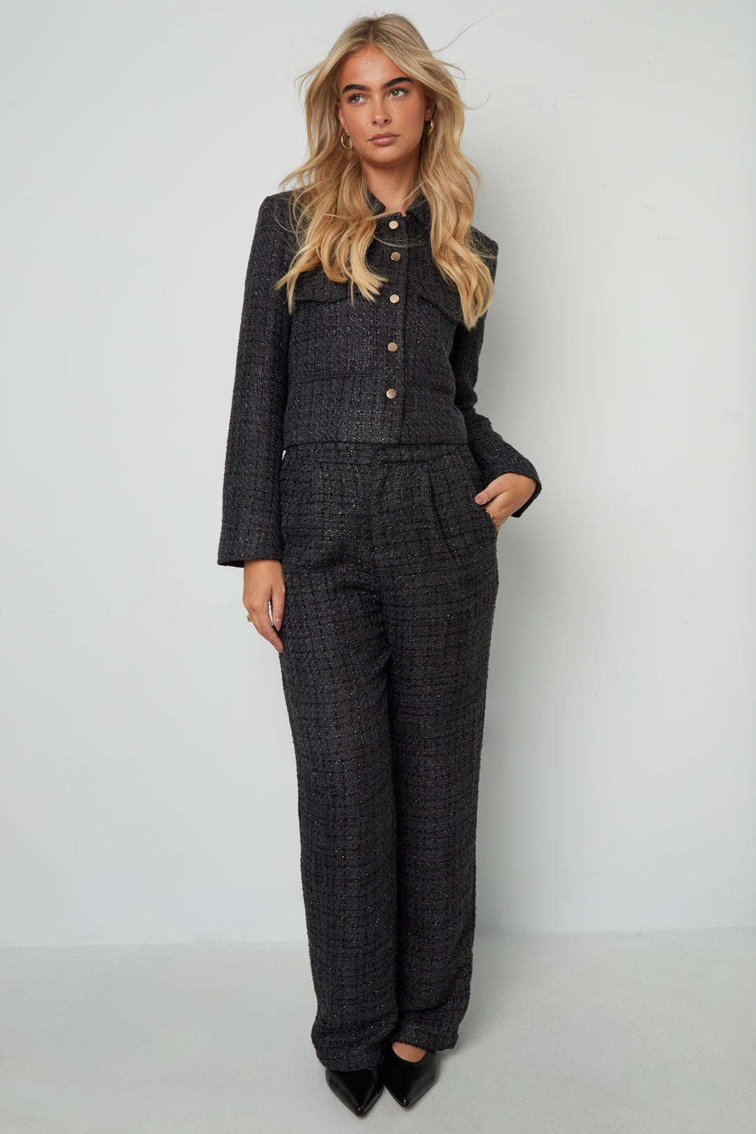 Woven Polyester Fiber Women's Straight Pants Elegant Checkered Fall/Winter