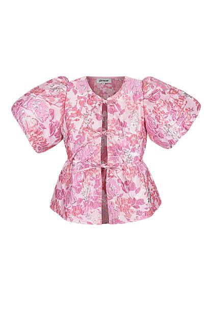 Woven Polyester Fiber Women's Short Sleeve Top Elegant Floral Print