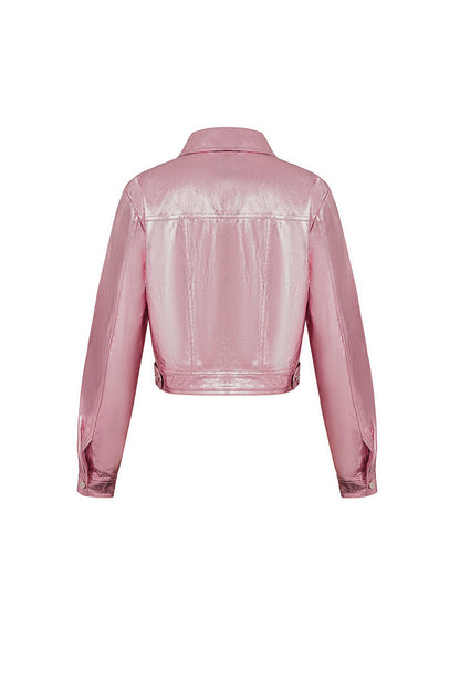 PU Women's Cropped Jacket Shiny Metallic Finish