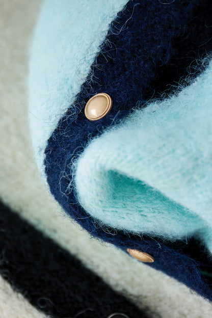 Knitted Polyester Fiber Women's Knit Cardigan Casual Color Clash