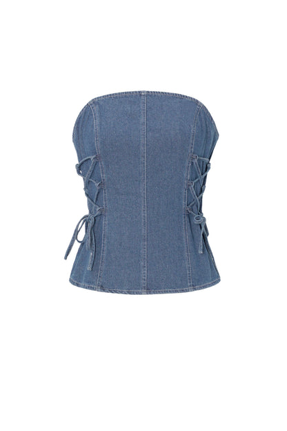Woven Denim Women's Strapless Top Elegant Solid Color Spring/Summer