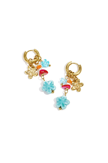 Earrings with flower charms and beads
