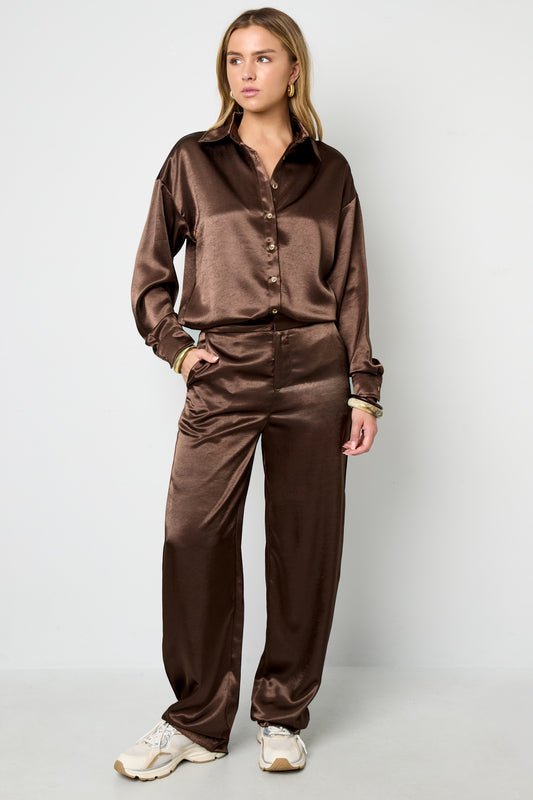 Woven Polyester Fiber Women's Straight Pants Casual Solid Color Fall/Winter